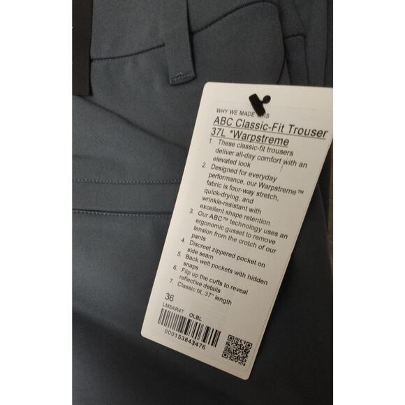 Lululemon ABC Classic Fit Trouser 37L *Warpstreme Pants Size 36×36 - Picture 10 of 10